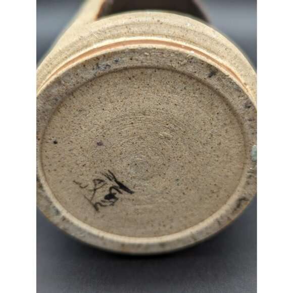 1970's Mexican Tonalá Hand Painted Stoneware Candle Holder Fern Blue Signed - Picture 7 of 8